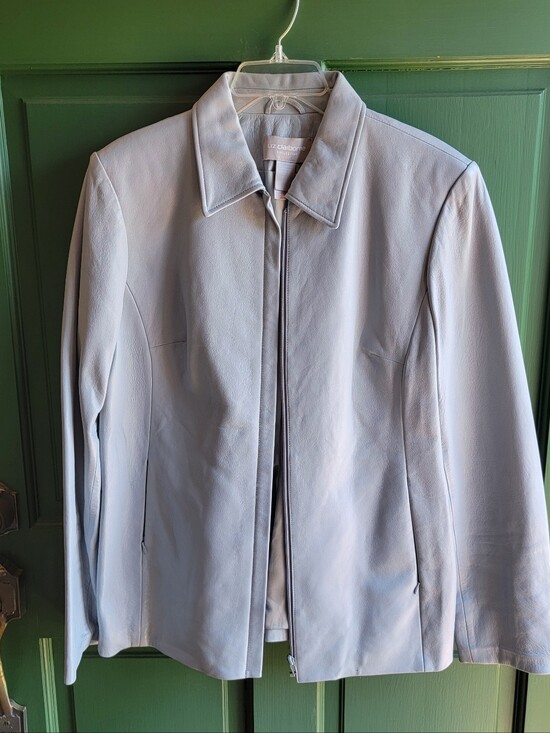 Liz Claiborne Jackets & Blazers - Liz Claiborne Baby Blue Leather Zip Jacket Sz 14